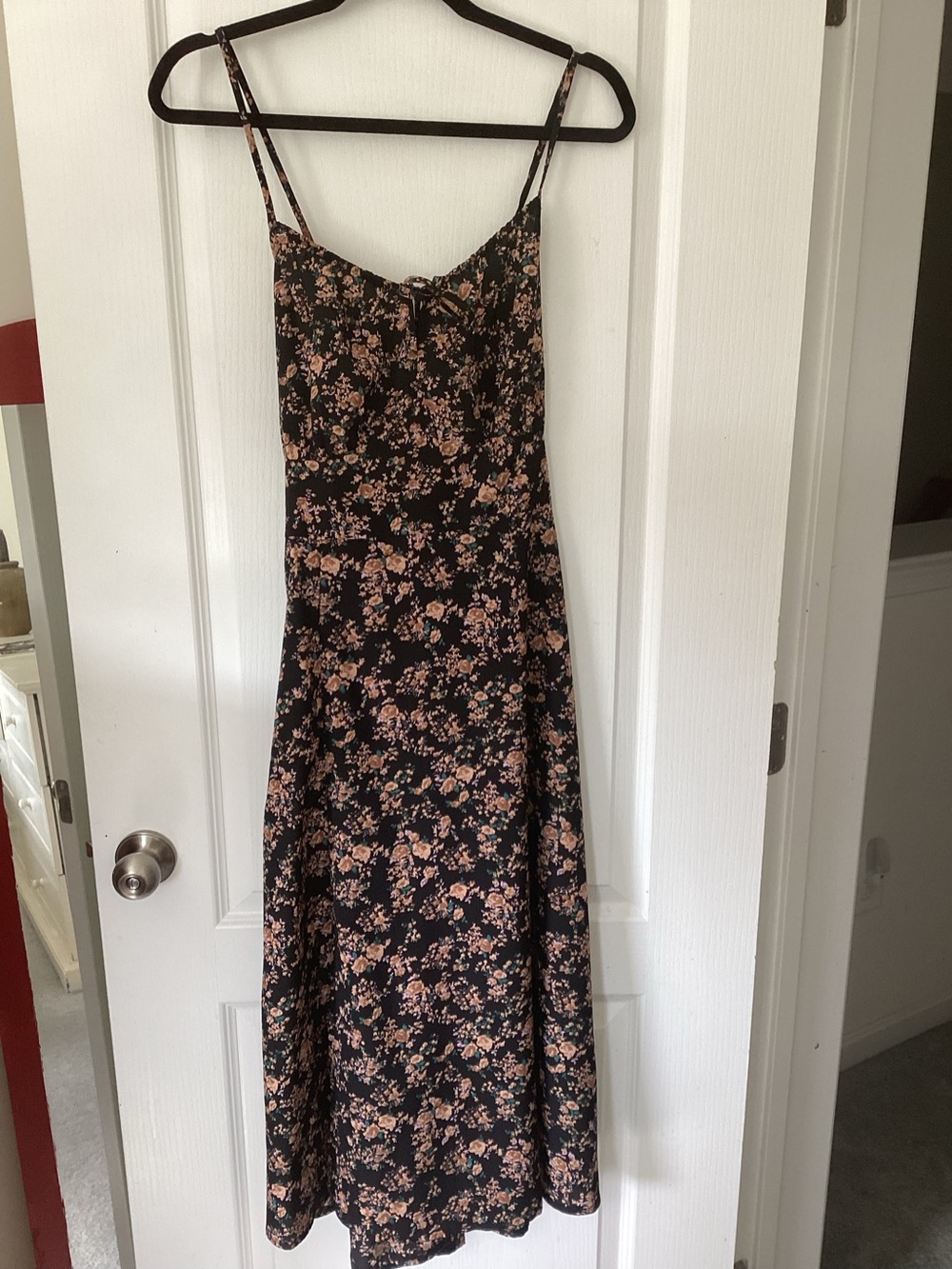 Floral Slip Maxi Dress in Black and Peach